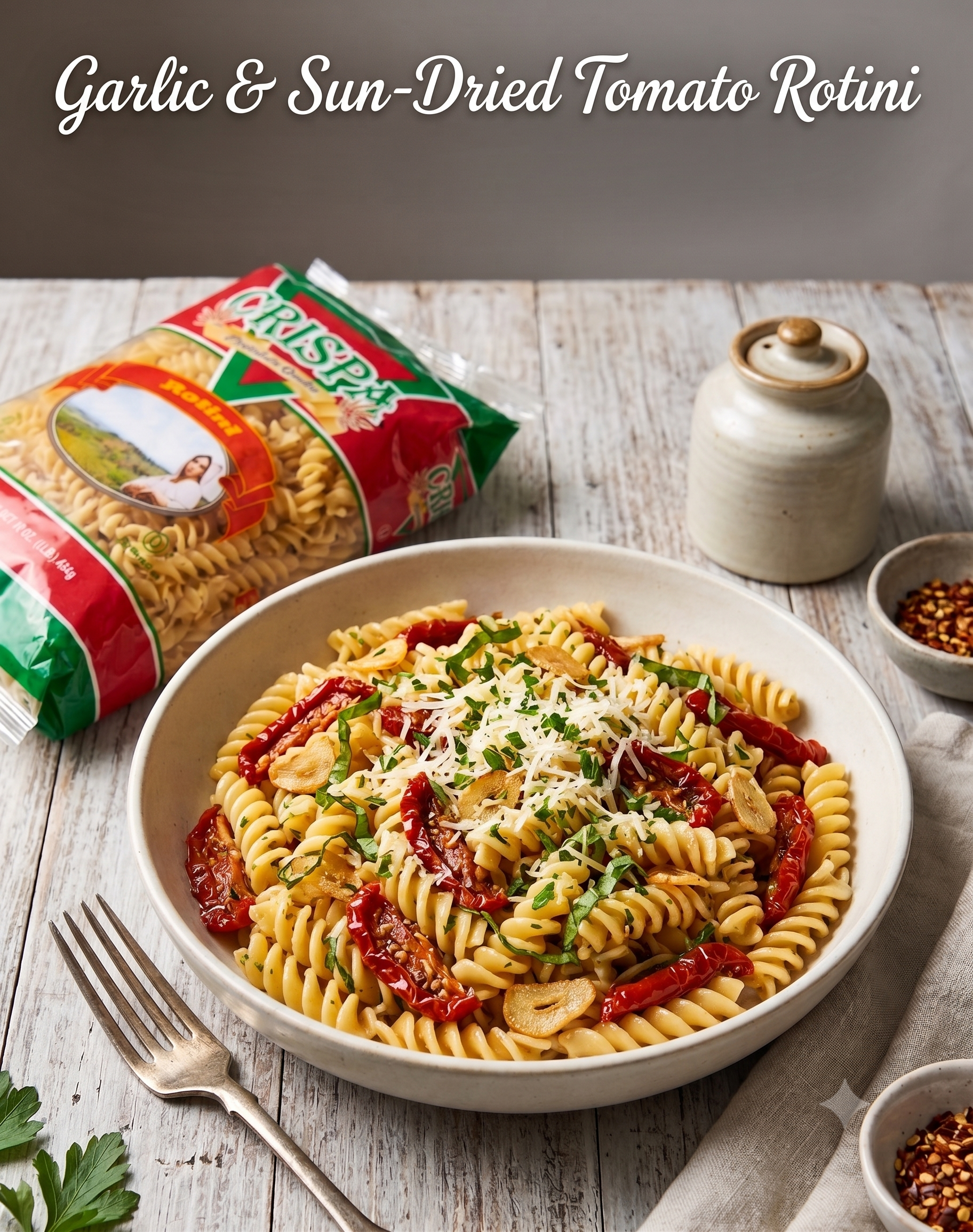 Garlic & Sun-Dried Tomato Rotini Pasta